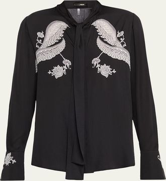Kobi Halperin Cynthia Lace-Print Stretch Silk Blouse