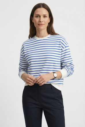 Marc O'Polo Denim Sweatshirt MARC OPOLO DENIM, Damen, Gr. XL, medium blau, angeraute Sweatware, Obermaterial: 100% Baumwolle, geringelt, oversize normal, Rundhals, Ripp