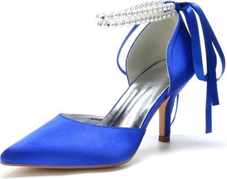 Generic Wedding Bridal Shoes Womens Heels Bridal Stiletto Heel Satin Pointed Toe Prom Party Dress Stiletto Heel Wedding Shoes 8Cm,Blue,10 UK