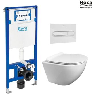 Roca Bastidor Roca Duplo Pack Cisterna Empotrada Y Pulsador Pl1 Blanco Brillo Con Wc Suspendido Kp Round Smart Blanco Tornado 3.0