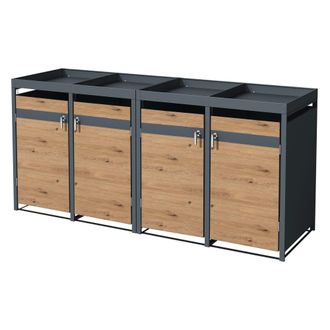 ML Design Cobertizo para 4 cubos de basura 240l de acero con aspecto alerce