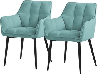 ML Design Ml-design - 2x Sillas De Comedor De Rizo Con Respaldo Y Reposabrazos Asientos Azul Petr&oacute;leo Con Tapizado Grueso Y Patas De Metal Sill&oacute;n Dise&ntilde;o Ergon&oacute;m