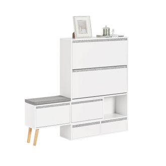 SoBuy Banco Zapatero Con 2 Solapas, 2 Cajones Y Banco M&oacute;vil Armario De Entrada 124-92 X 24 X 126 Cm Fsr134-w Sobuy Es