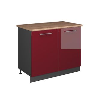 Vicco Mueble Bajo Para Fregadero Fame-line, Rojo Burdeos Alto Brillo/antracita, 100 Cm, Et Roble, Vicco