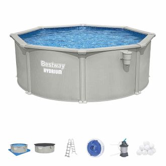 Bestway Piscina Desmontable Redonda De Acero Bestway Hydrium &Oslash;366 X 122 Cm Con Depuradora De Arena 3.596 L/h, Lona De Fondo, Cobertor Y Escalera