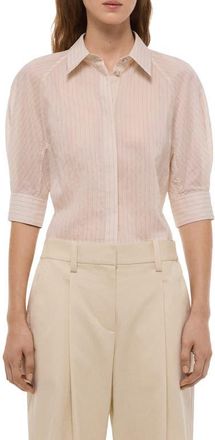 Helmut Lang Semi-Sheer Stripe Button-Up Crop Top in Ivory/Beige at Nordstrom, Size Xx-Small