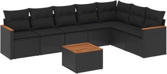 vidaXL Vidaxl - Set De Sof&aacute;s De Jard&iacute;n 8 Piezas Y Cojines Rat&aacute;n Sint&eacute;tico Negro