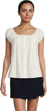 Lands End Sleeveless Lightweight Jersey Pintuck Button Front Blouse in Ivory at Nordstrom, Size X-Large