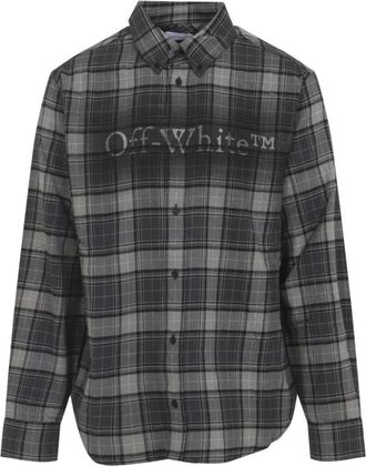 Off-white Spray Book Check Flan Reg Shirt - Heren - Casual Overhemden - Grijs - L - Katoen - Overhemden
