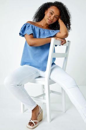 Roman Embroidered Cotton Bardot Top