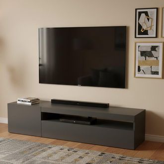 Dmora Dmora - Soporte Para Tv Para Sal&oacute;n, Made In Italy, Soporte Para Tv De 2 Puertas, Soporte Para Tv Para Sal&oacute;n, 150x40h37 Cm, Color Antracita Brillante, 