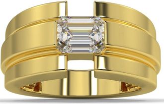 Pompeii3 2 Ct Emerald Cut Moissanite Solitaire 12mm Mens Ring White Yellow or Rose Gold