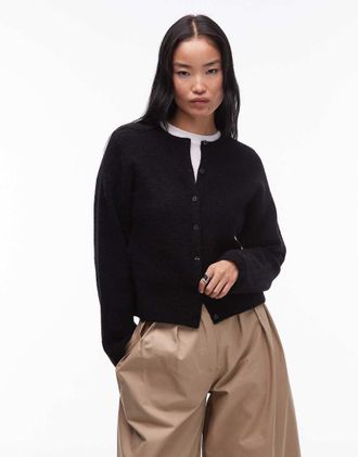 & Other Stories Cardigan nero con bottoni sul davanti in misto lana e lana di alpaca
