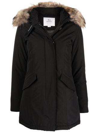 Woolrich fur-trimmed hooded parka - women - Cotton/Polyester/Feather/Down/Nylon/Racoon Fur - L - Black