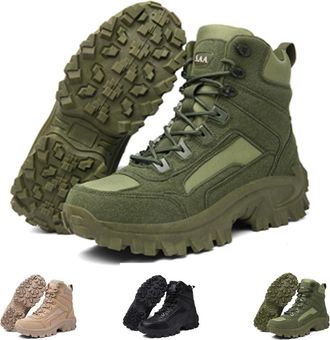 Generic Mens Leather Work Boots with Arch Support - Waterproof Anti-Puncture Hiking Shoes(Green-a,8.5)