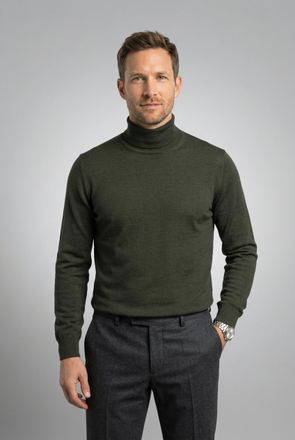 Olymp Rollkragenpullover OLYMP OLYMP Strick Casual, Herren, Gr. S, gr&uuml;n (oliv), Strick, Obermaterial: 100% Schurwolle, regular fit, Strickb&uuml;ndchen, Pullover