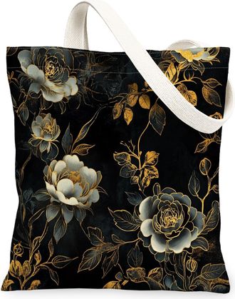 Generic Spring Japanese Rose Canvas Tote Bag for Shopping 13x15, Asia Chinese Japan Flower Reusable Grocery Print Pattern Bag for Women, Cool Floral Beach Aes
