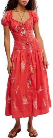 Free People Complete Me Cotton Midi Dress in Coral Combo at Nordstrom, Size X-Small