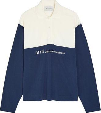 Ami Ami Paris Logo-embroidered Panelled Piqu&eacute; Cotton Polo Shirt - Cream - XL