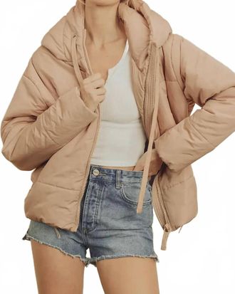 Dress Forum Drawstring Hem Hooded Puffer Jacket In Blush