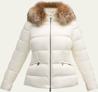 Moncler Boed Hooded Shearling-Trimmed Short Down Jacket