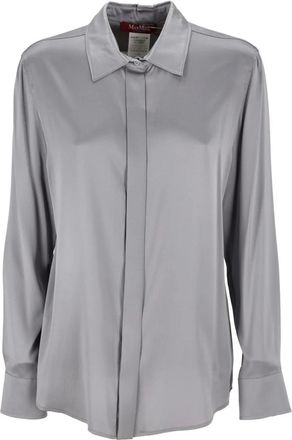 Max Mara Zijden Satijnen Shirt Elastisch Mono Col. 080 - Dames - Blouses & Shirts - Grijs - Maat: L Zijde
