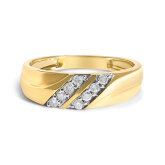 House of Brilliance Mens 14K Yellow Gold Plated Sterling Silver 1/4 Cttw Diamond Two Row Channel Band Ring