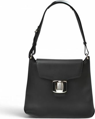 Ferragamo Black Leather Shoulder Bag Tote Bag (Pre-Owned)