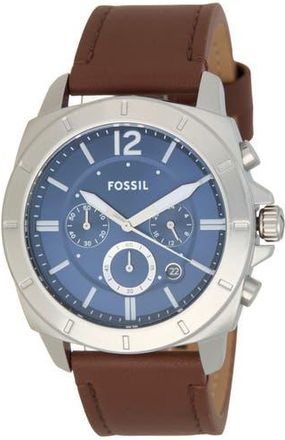 Fossil Privateer Chronograph Brown Leather Watch in Silver at Nordstrom Rack