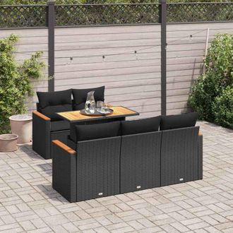 vidaXL Set Sof&aacute;s Jard&iacute;n Y Cojines 6 Pzas Rat&aacute;n Sint&eacute;tico Acacia Negro Vidaxl