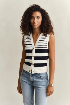 GANT Women Striped Knit Vest (XXL) EGGSHELL