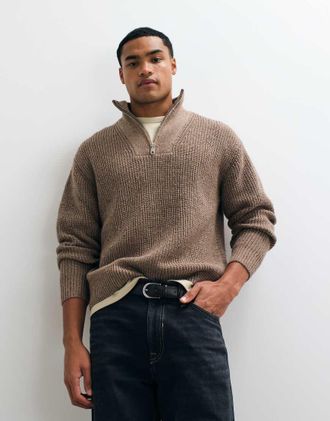 Abercrombie & Fitch maglione casual in maglia con mezza zip, tortora-Neutro