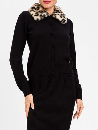 Twin-Set Viscose Blend Cardigan with Faux Fur Collar