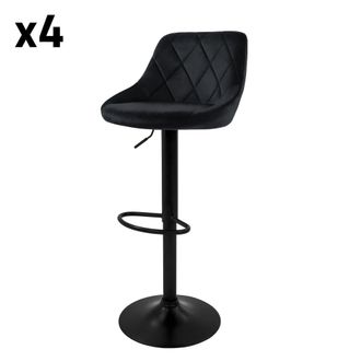 ML Design Set 4 Taburetes de bar terciopelo negro altura regulable 62-82cm