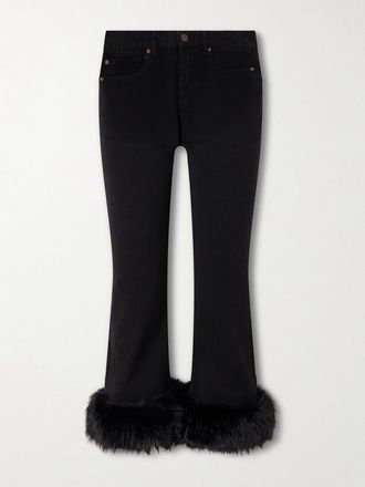 Balenciaga Jeans Cropped Svasati A Vita Media Con Finiture In Peluche - Nero