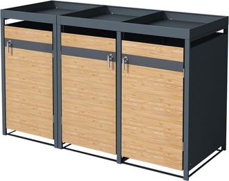 ML Design Cobertizo para 3 cubos de basura 240l acero antracita aspecto alerce