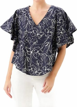 Karen Kane Flutter Sleeve V-Neck Top In Print