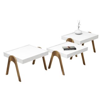 Dmora Mesita De Sal&oacute;n Strembo, Set De 3 Piezas Apilables, Forma Rectangular, Estructura Marr&oacute;n, 54x40x64h Cm Blanco Nogal