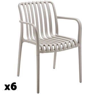 TecTake Set de 6 sillas de jard&iacute;n apilables y 54,5x58x80,5 cm, gris topo