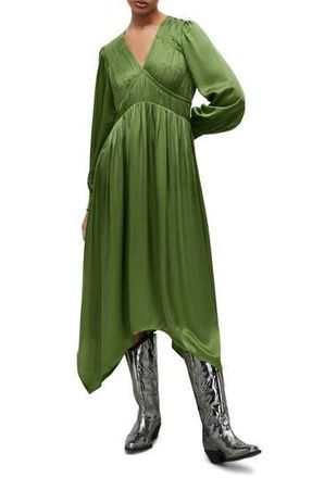 AllSaints Estelle Long Sleeve Asymmetric Hem Dress in Cactus Green at Nordstrom Rack, Size 0
