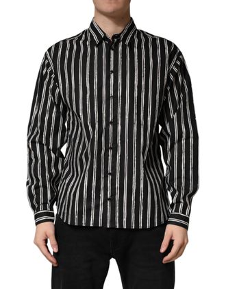 Dolce & Gabbana Black Stripes Cotton Men Formal Dress Mens Shirt