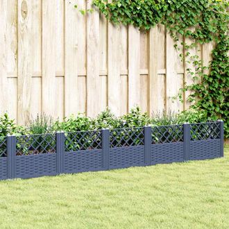 vidaXL Jardinera Con Clavijas Pp Azul Gris 363,5x43,5x43,5 Cm Vidaxl