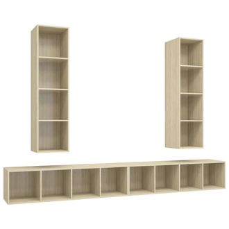 Berkfield Home Wall-mounted TV Cabinets 4 pcs Sonoma Oak Engineered Wood in Light Oak