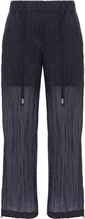 PESERICO seersucker straight trousers - women - Polyamide/Cotton/Elastane/Polyester/Cotton - 44 - Blue