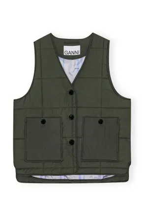 Ganni Green Quilt Boxy Vest - Size XXS/XS