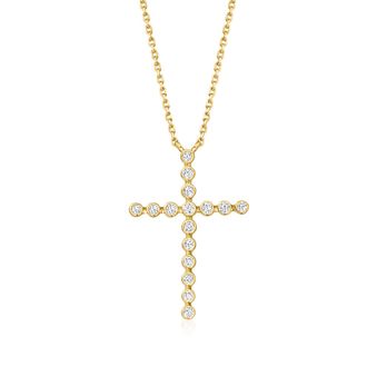 Ross-Simons Bezel-Set Lab-Grown Diamond Cross Necklace in 18kt Gold Over Sterling