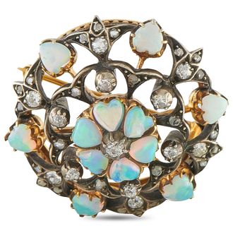 Luxury Bazaar Antique 14K Yellow Gold Diamond and Opal Brooch MF20-070226