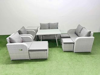 Fimous 9 Seater Rattan Garden Furniture Set Outdoor Love Sofa Sets in Light Grey