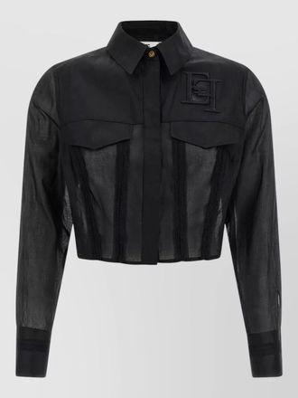 Elisabetta Franchi cotton logo embroidery maxi crop shirt