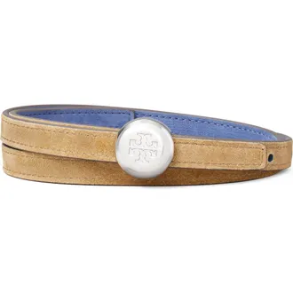 Tory Burch Romy Reversible Belt in Stone /Soft Blue at Nordstrom, Size X-Large